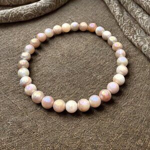 Peach Moonstone Beaded Bracelet 6MM | Crystal Healing Jewelry